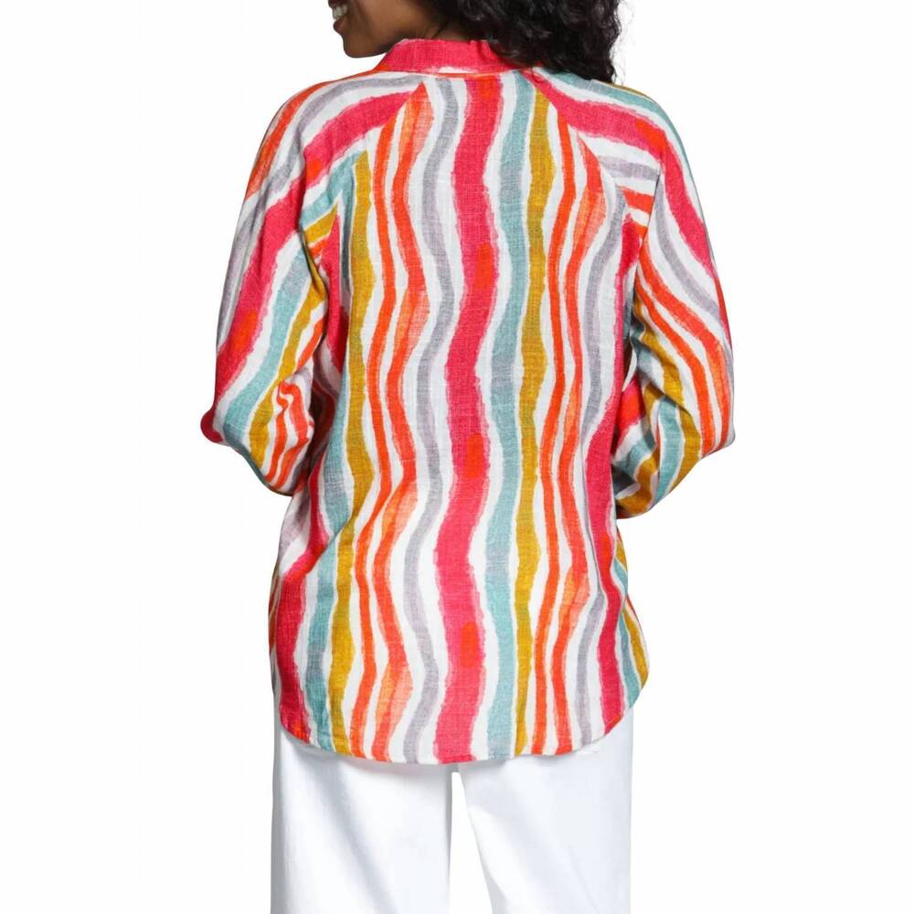 NEW APNY half-plaket pullover blouse in hibiscus multi - Picture 2 of 3